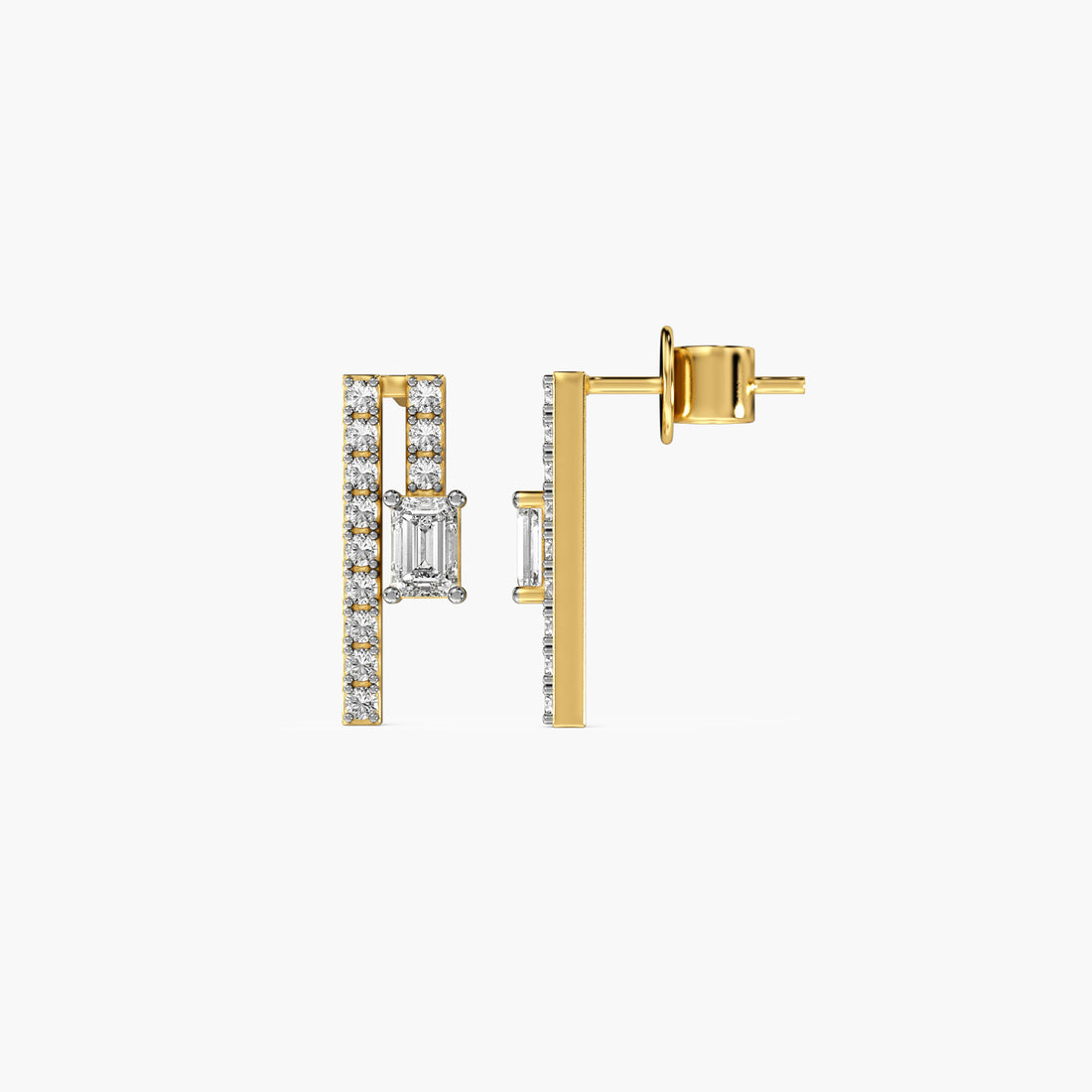 Emerald Illusion Studs - Side View in Yellow Gold - Emerald Diamond Stud by Moena