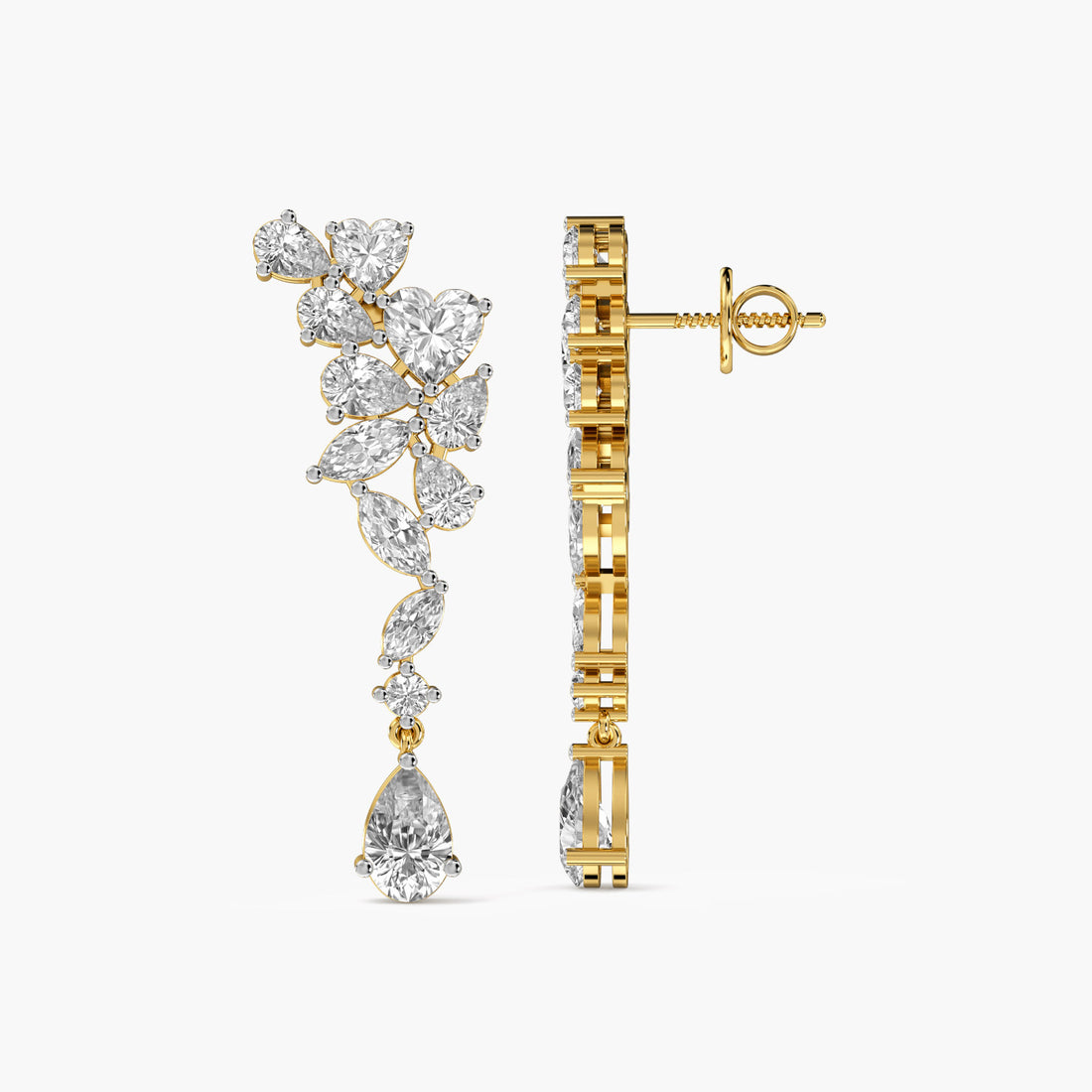 Cascade Sparkle Danglers - Side View in Yellow Gold - Diamond Jewellery by Moena