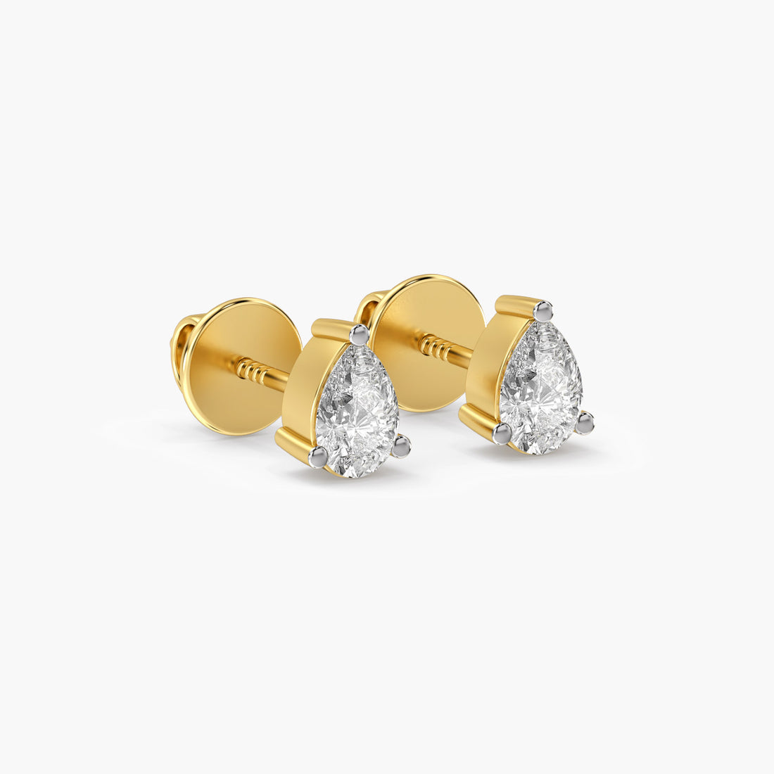 Classic Pear Studs - 3D View in Yellow Gold - Pear Diamond Stud by Moena
