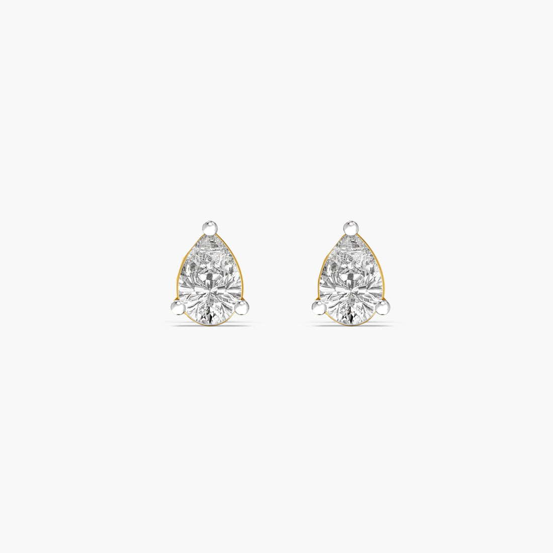 Classic Pear Studs - Front View in Yellow Gold - Pear Diamond Stud by Moena