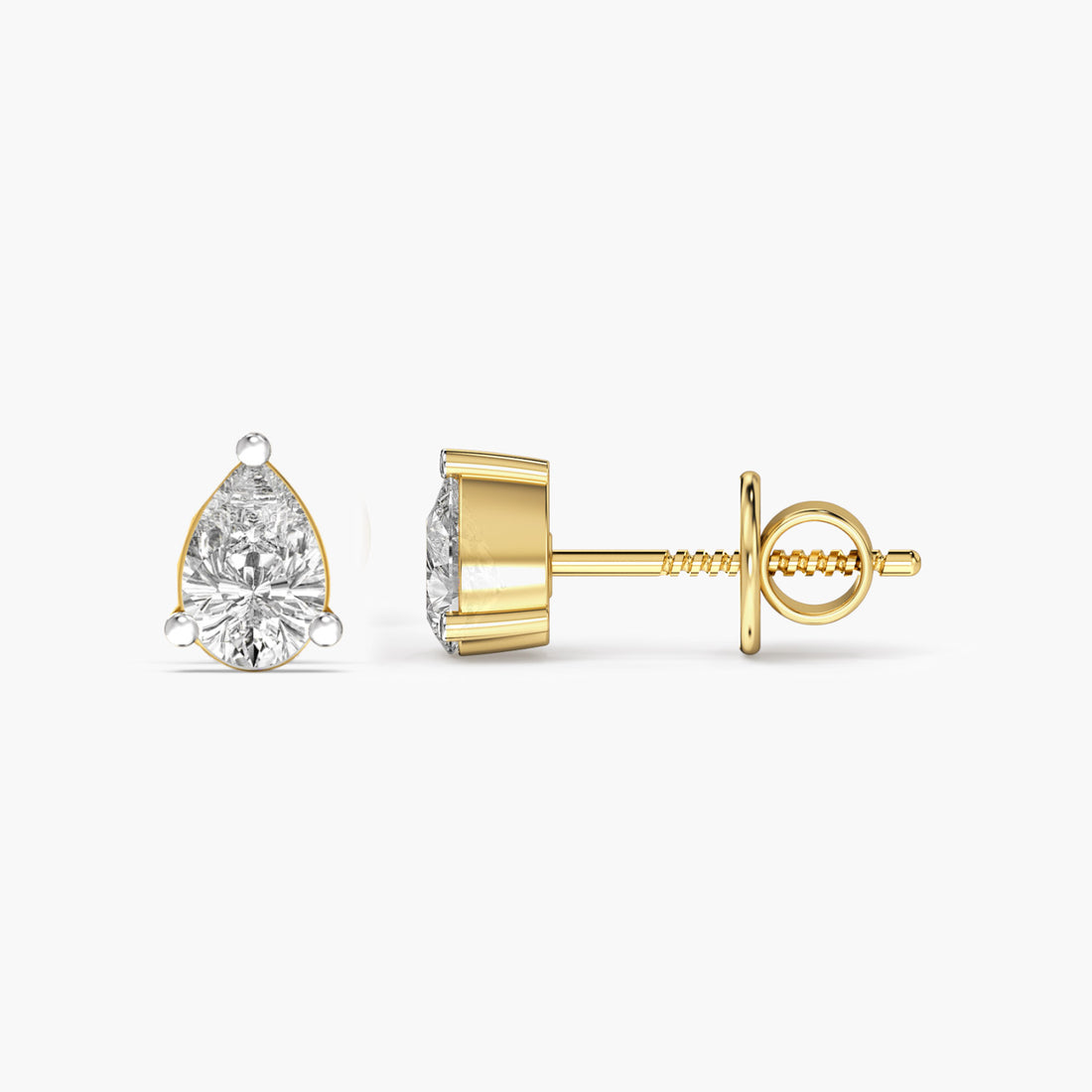 Classic Pear Studs - Side View in Yellow Gold - Pear Diamond Stud by Moena