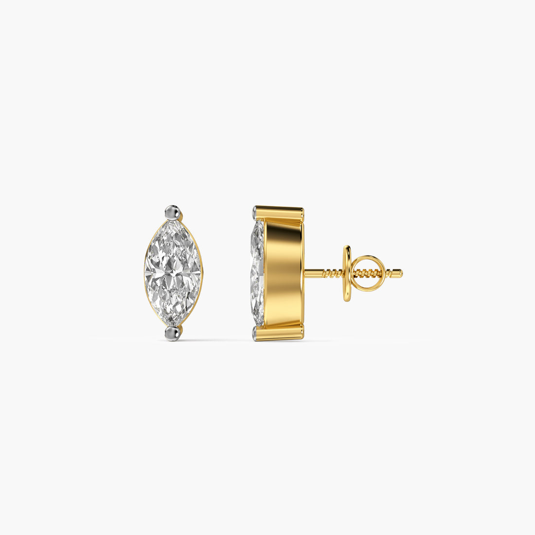 Marquise Glow Diamond Studs - Side View in Yellow Gold - Marquise Diamond Stud by Moena
