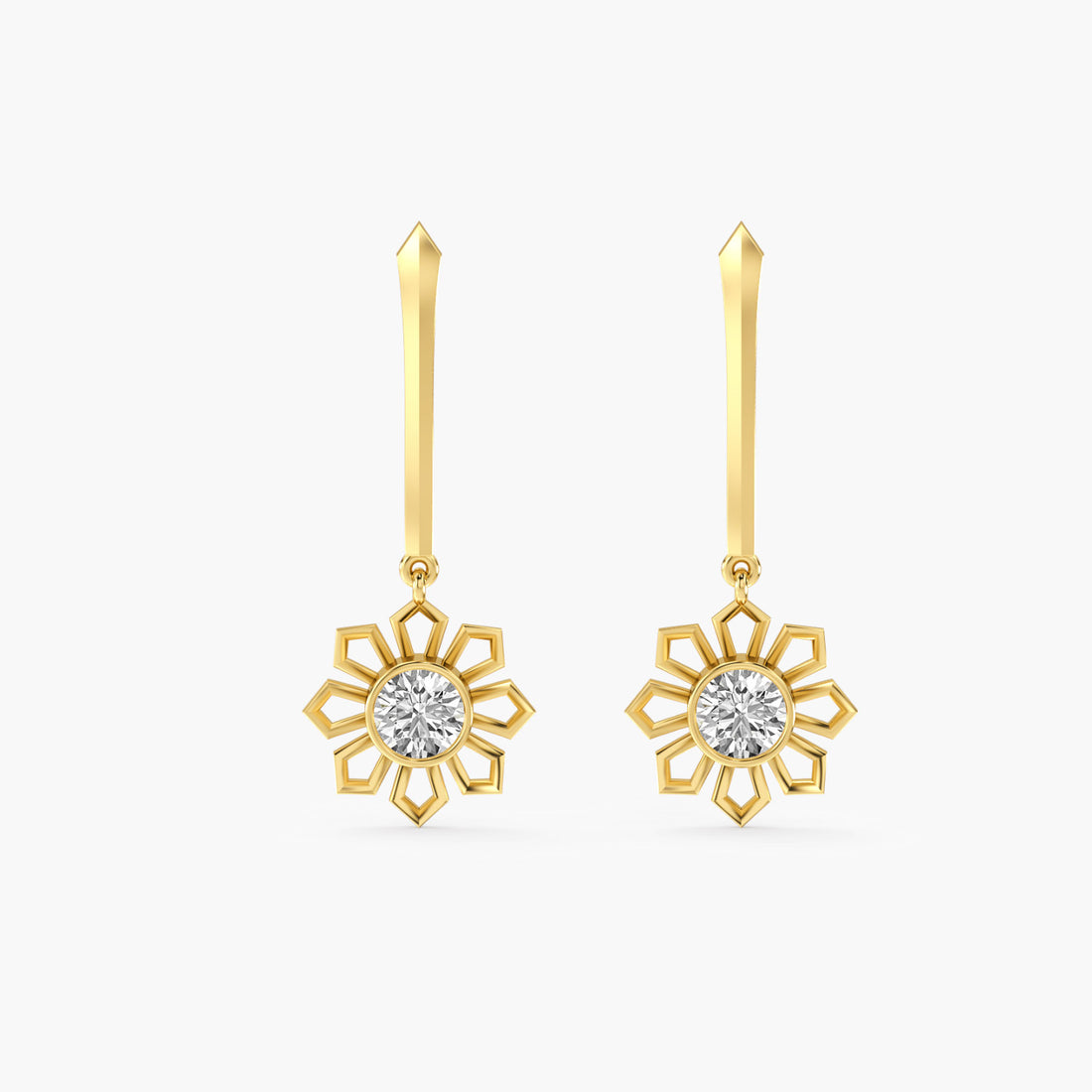 Flora Drops - Front View in Yellow Gold - Diamond Jewellery by Moena
