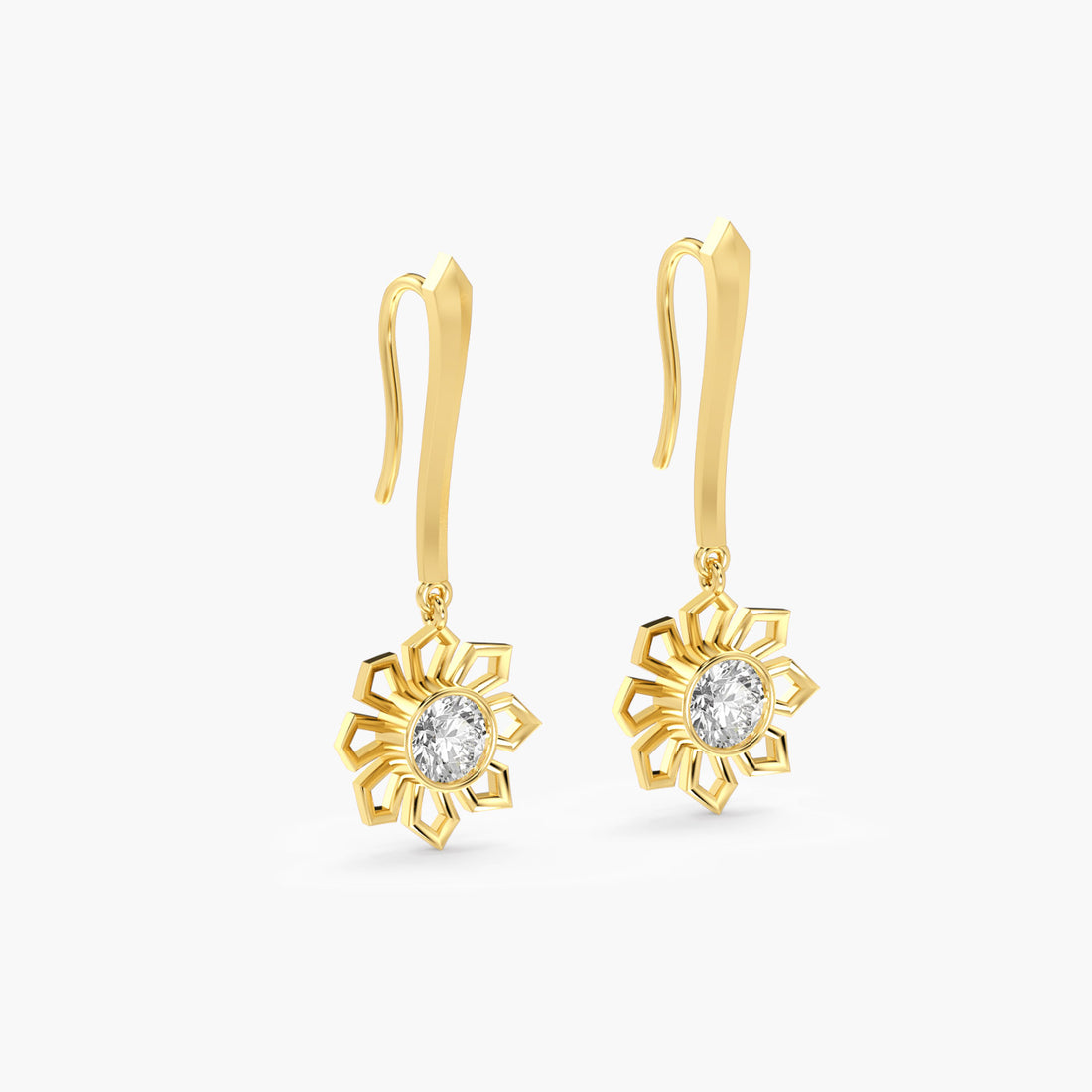 Flora Drops - 3D View in Yellow Gold - Diamond Jewellery by Moena