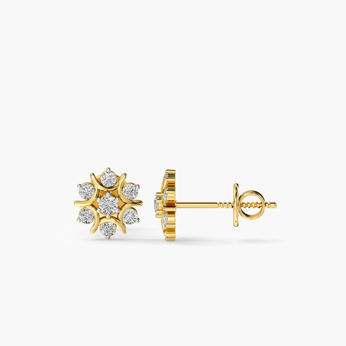 Solar Flora Studs - Side View in Yellow Gold - Diamond Stud by Moena