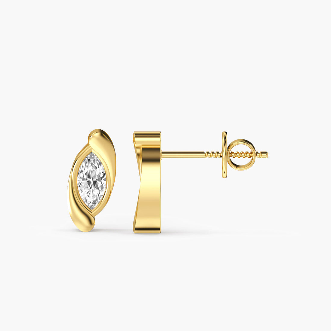 Glint Swirl Earrings - Side View in Yellow Gold - Diamond Earring by Moena
