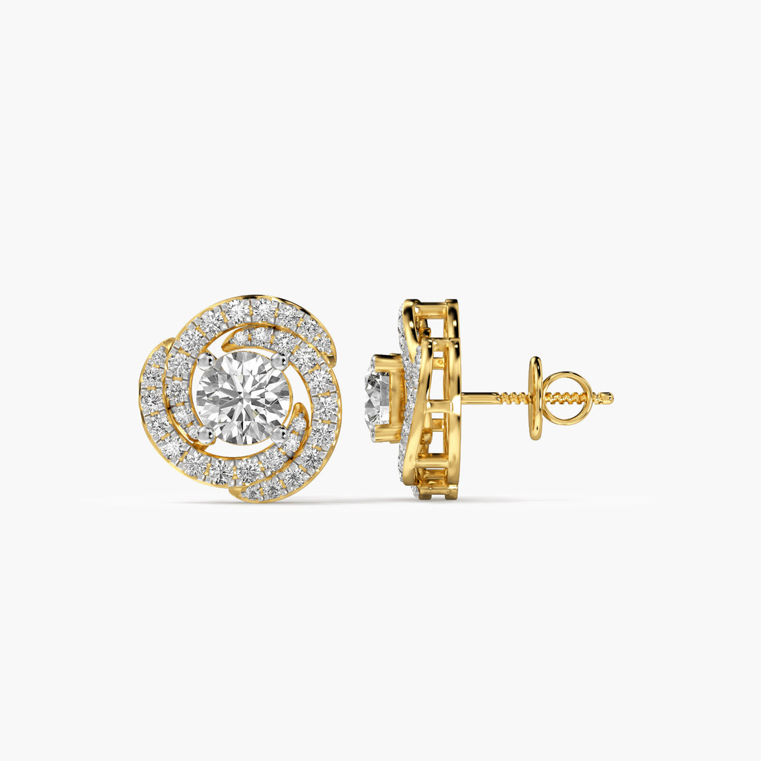 Sunburst Halo Stud Earrings - Side View in Yellow Gold - Diamond Earring by Moena