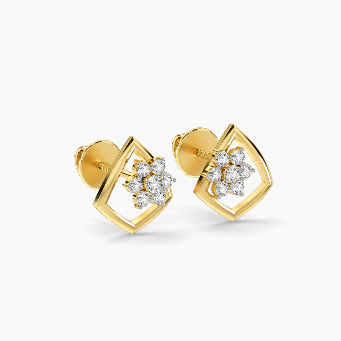 Blossom Frame Studs - 3D View in Yellow Gold - Diamond Stud by Moena