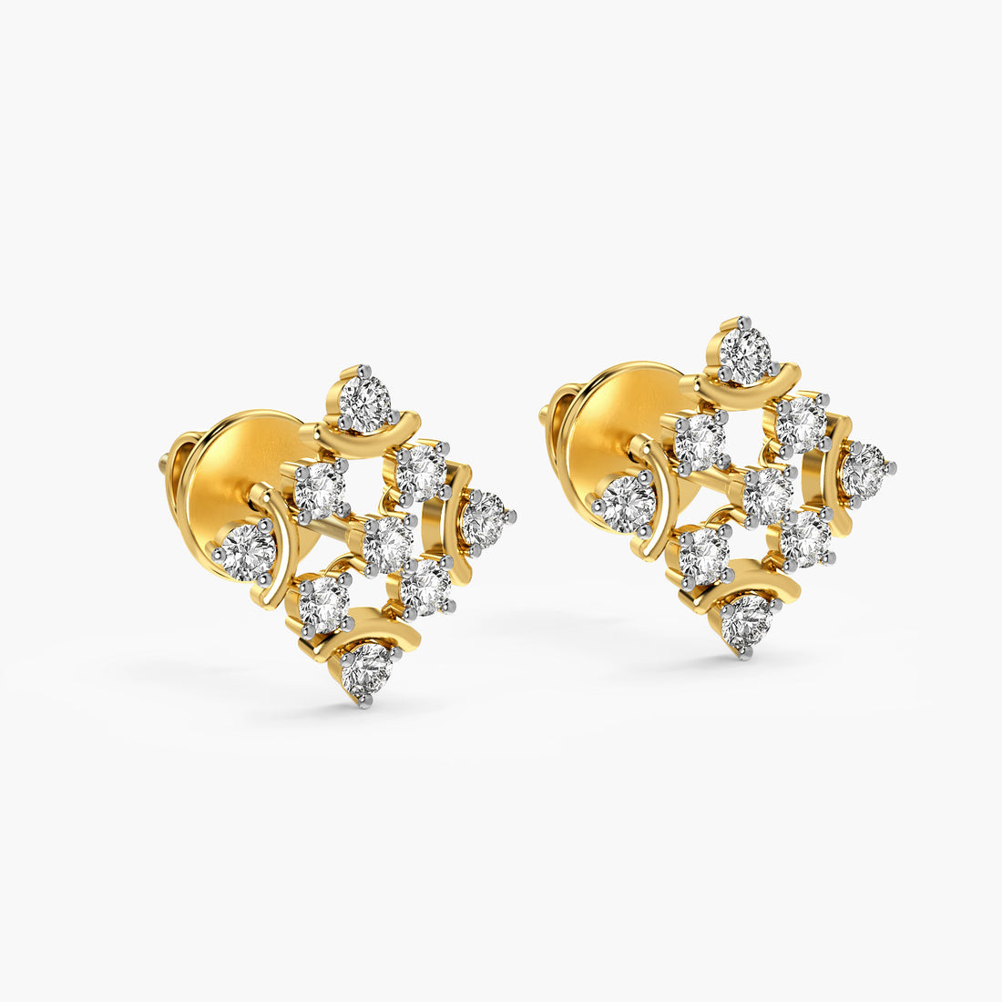 Regal Bloom Lab-Grown Diamond Earrings - 3D View in Yellow Gold - Diamond Earring by Moena