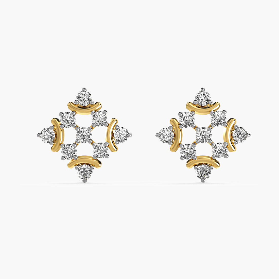 Regal Bloom Lab-Grown Diamond Earrings - Front View in Yellow Gold - Diamond Earring by Moena