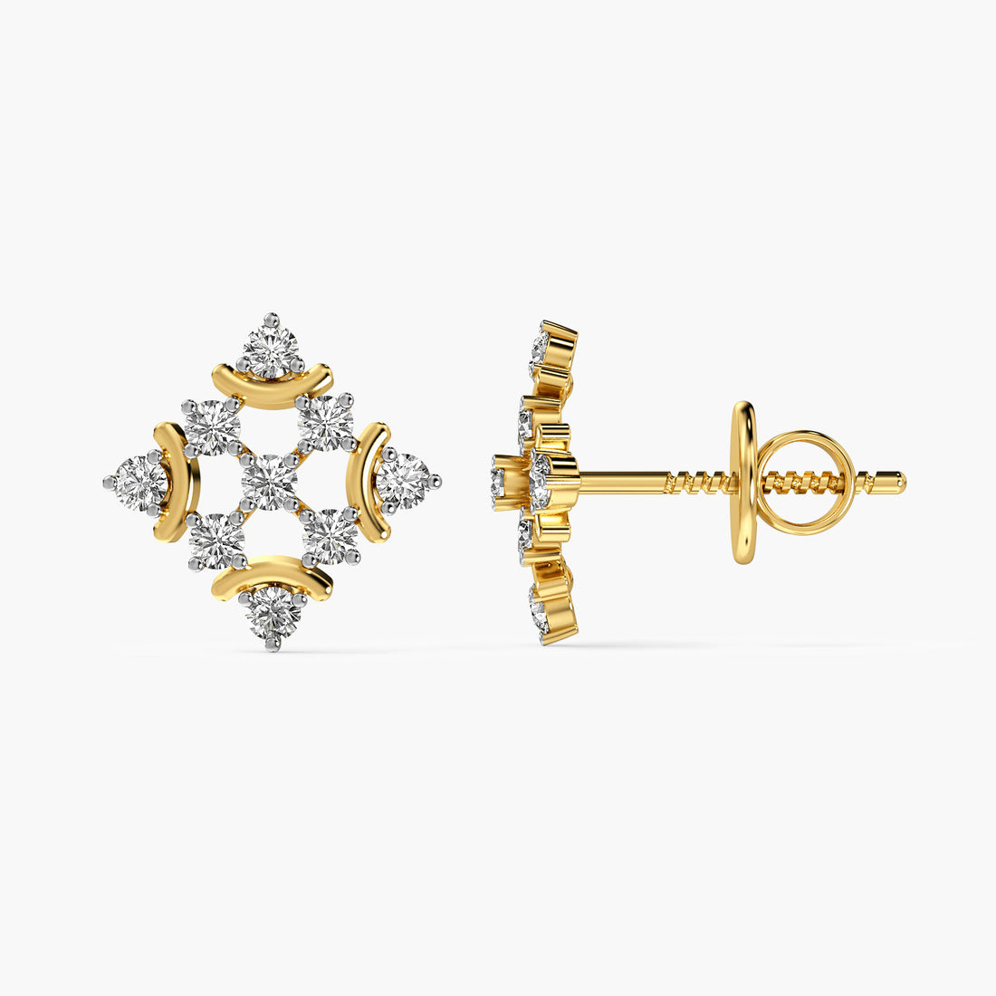 Regal Bloom Lab-Grown Diamond Earrings - Side View in Yellow Gold - Diamond Earring by Moena