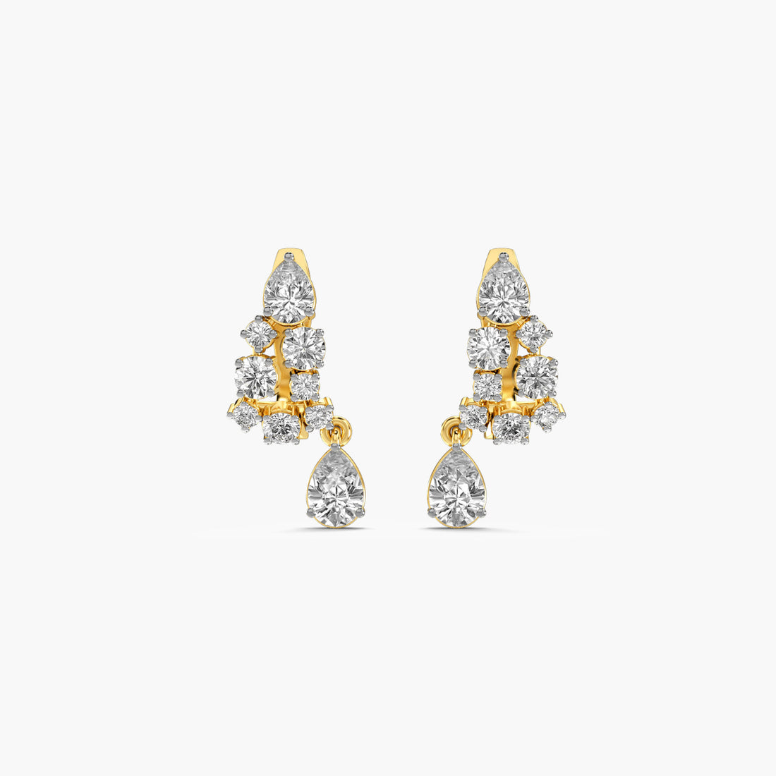 Blushing Cascade Drop Earrings - Front View in Yellow Gold - Diamond Earring by Moena