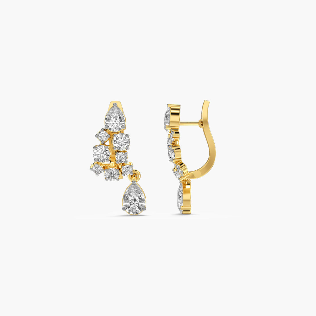 Blushing Cascade Drop Earrings - Side View in Yellow Gold - Diamond Earring by Moena