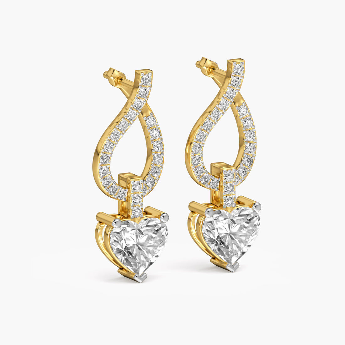 Heartline Dazzle Drops - 3D View in Yellow Gold - Diamond Jewellery by Moena
