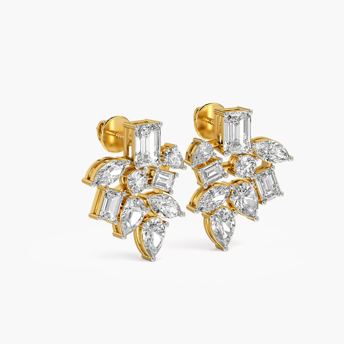 Celeste Bloom Studs - 3D View in Yellow Gold - Diamond Stud by Moena