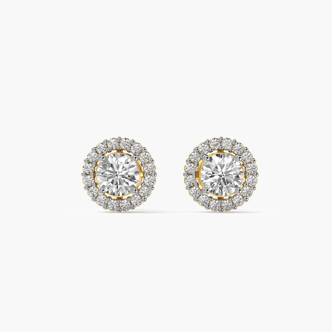 Classic Halo Stud Earrings - Front View in Yellow Gold - Diamond Earring by Moena