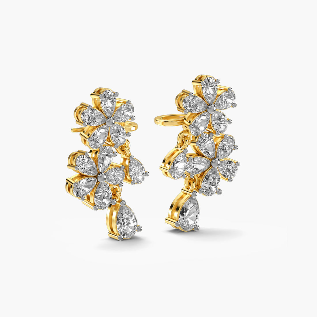 Petal Radiance Earrings - 3D View in Yellow Gold - Diamond Earring by Moena