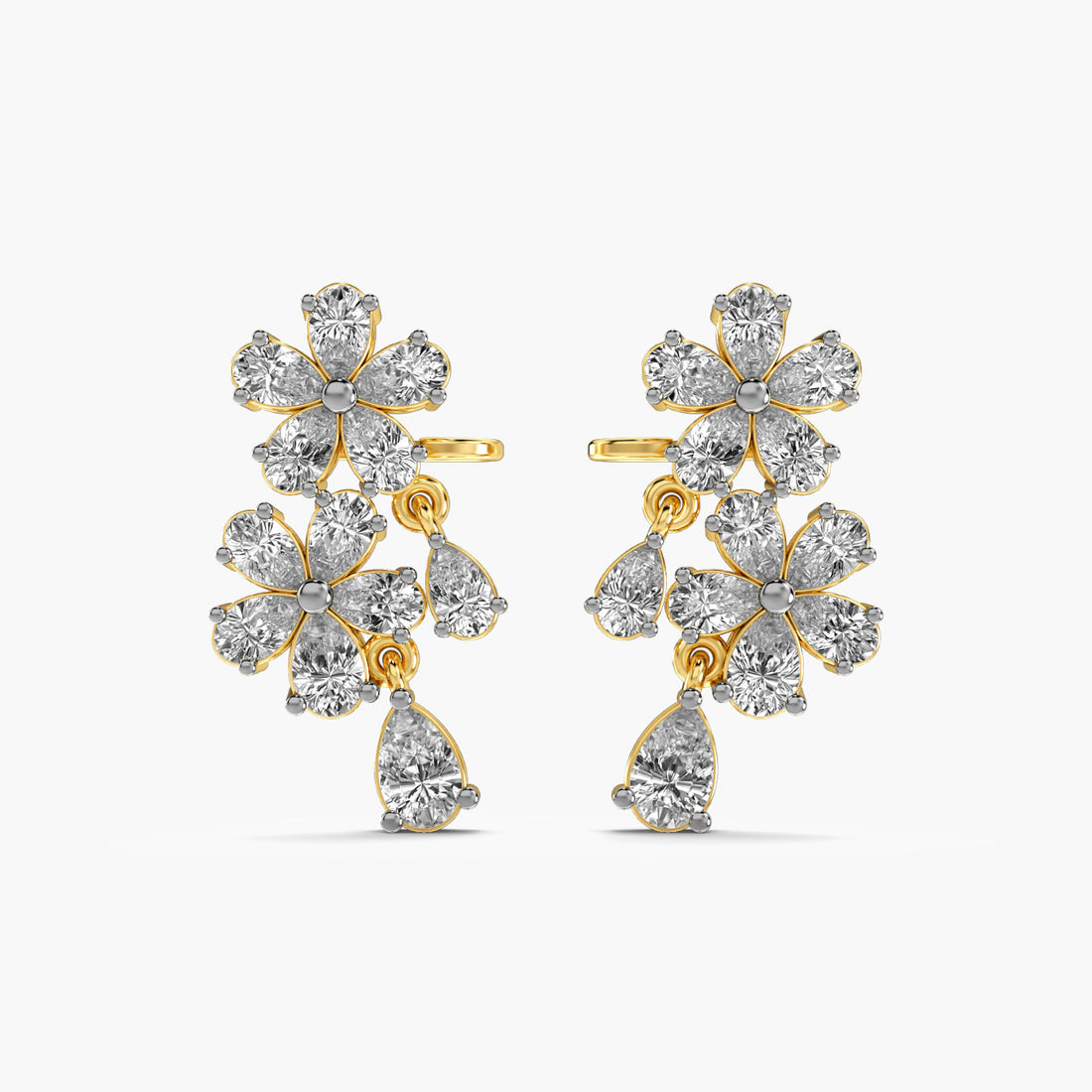 Petal Radiance Earrings - Front View in Yellow Gold - Diamond Earring by Moena