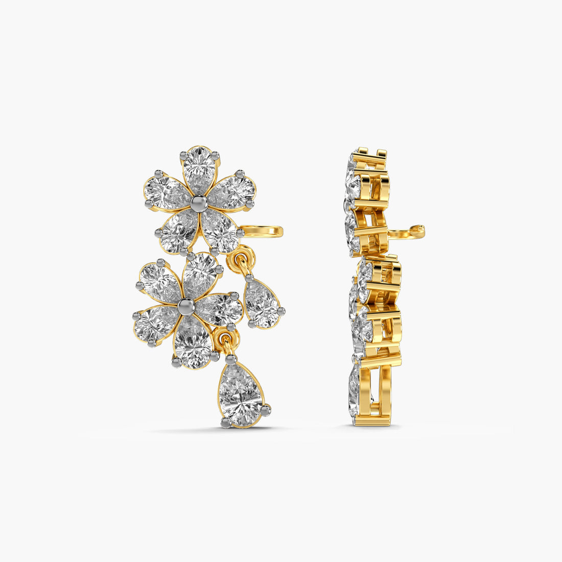 Petal Radiance Earrings - Side View in Yellow Gold - Diamond Earring by Moena