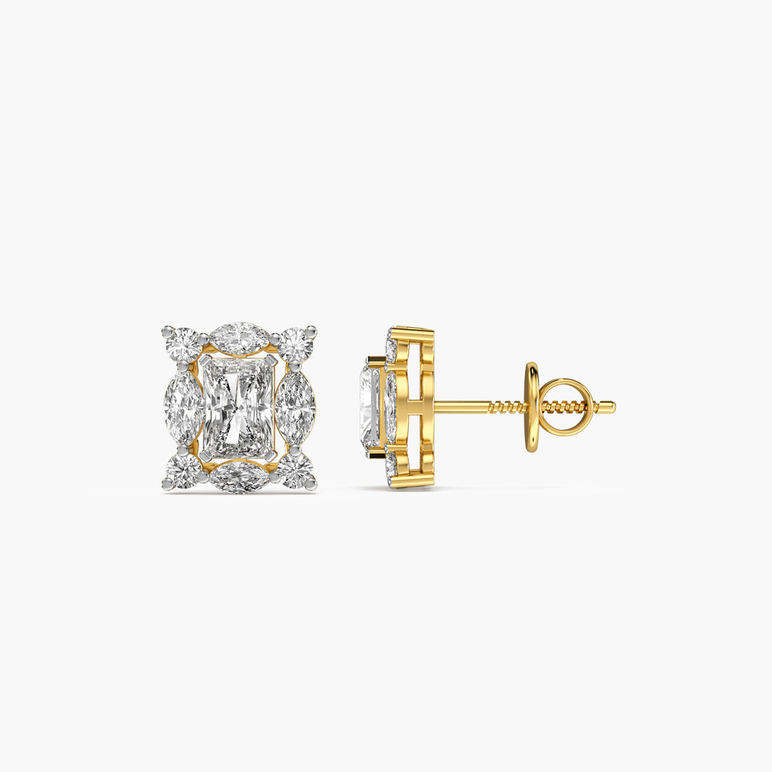 Regal Radiance Stud Earrings - Side View in Yellow Gold - Diamond Earring by Moena