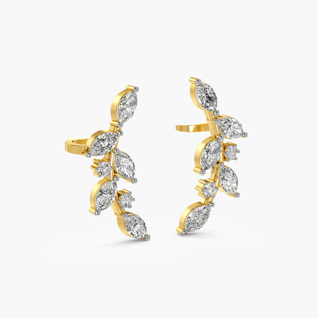 Vine Leaf Lab-Grown Diamond Earrings - 3D View in Yellow Gold - Diamond Earring by Moena