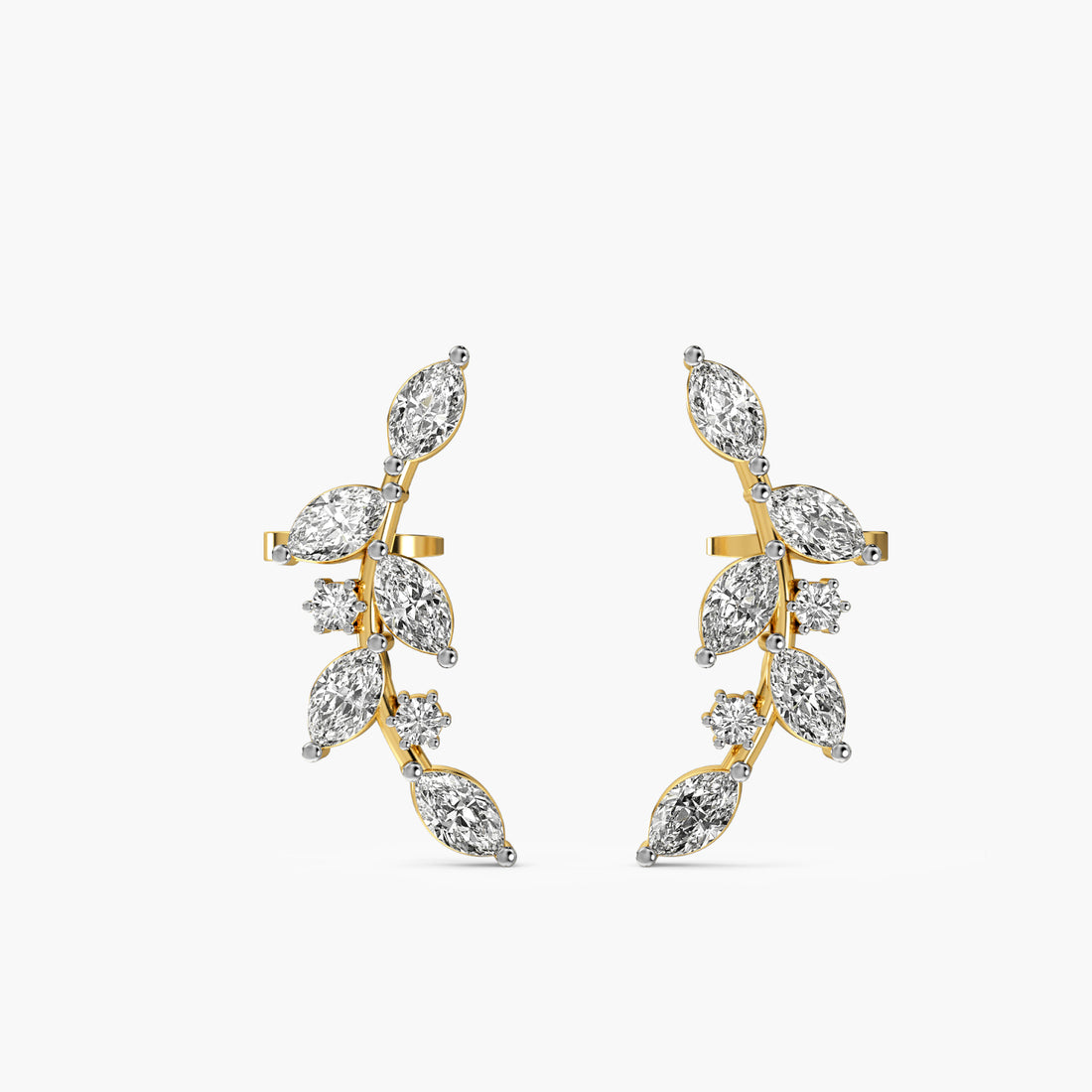 Vine Leaf Lab-Grown Diamond Earrings - Front View in Yellow Gold - Diamond Earring by Moena