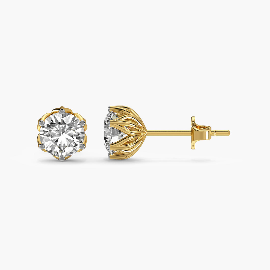 Petal Crown Lab-Grown Diamond Studs - Side View in Yellow Gold - Diamond Stud by Moena