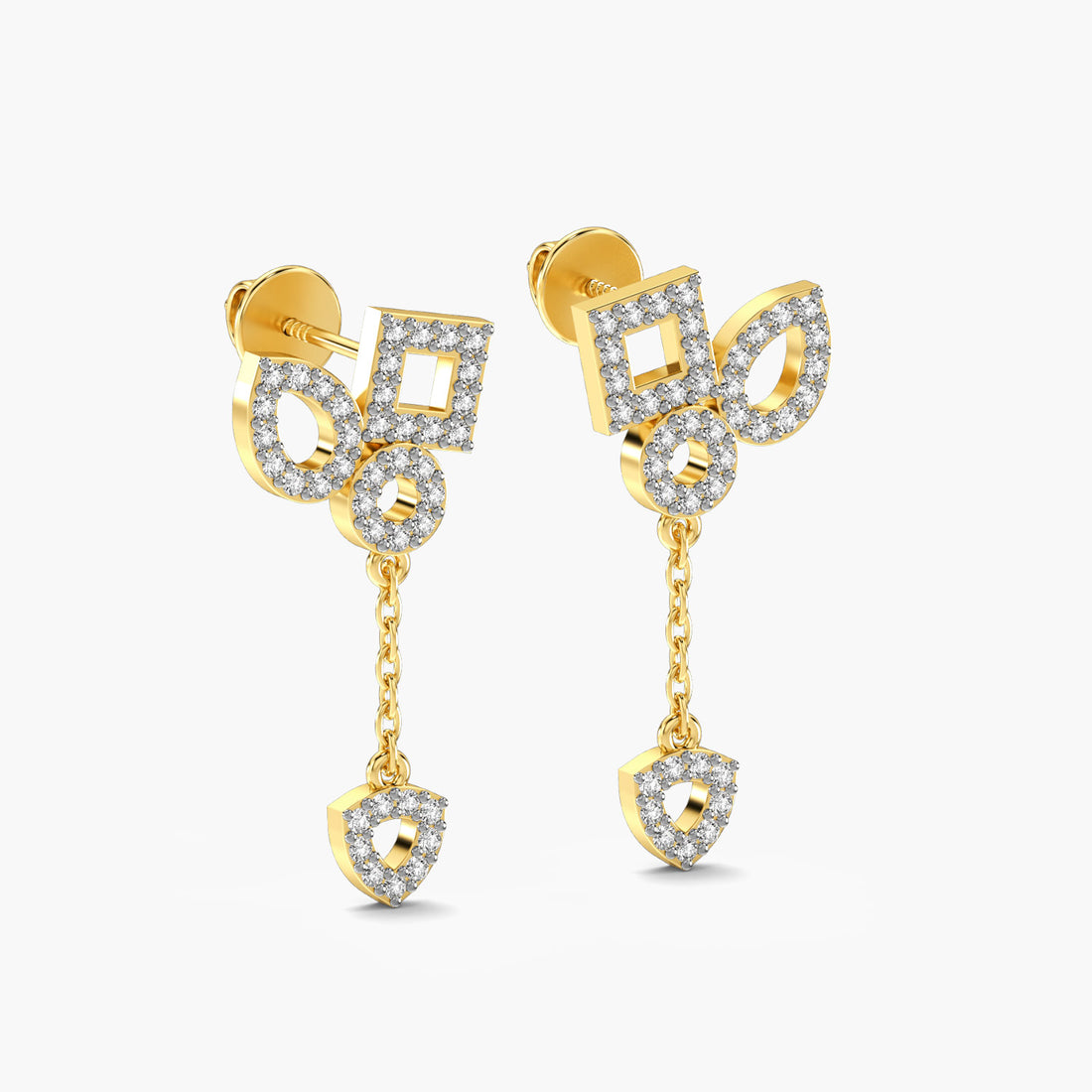 Enchanted Heart Earrings - 3D View in Yellow Gold - Heart Diamond Earring by Moena