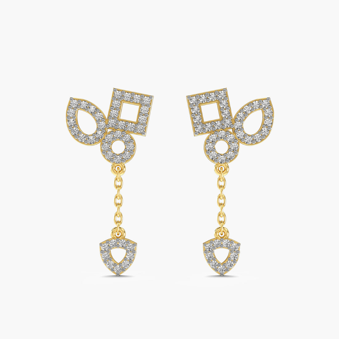Enchanted Heart Earrings - Front View in Yellow Gold - Heart Diamond Earring by Moena