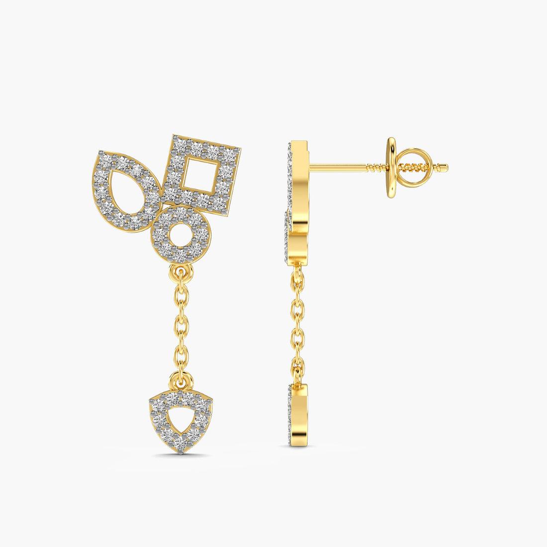 Enchanted Heart Earrings - Side View in Yellow Gold - Heart Diamond Earring by Moena