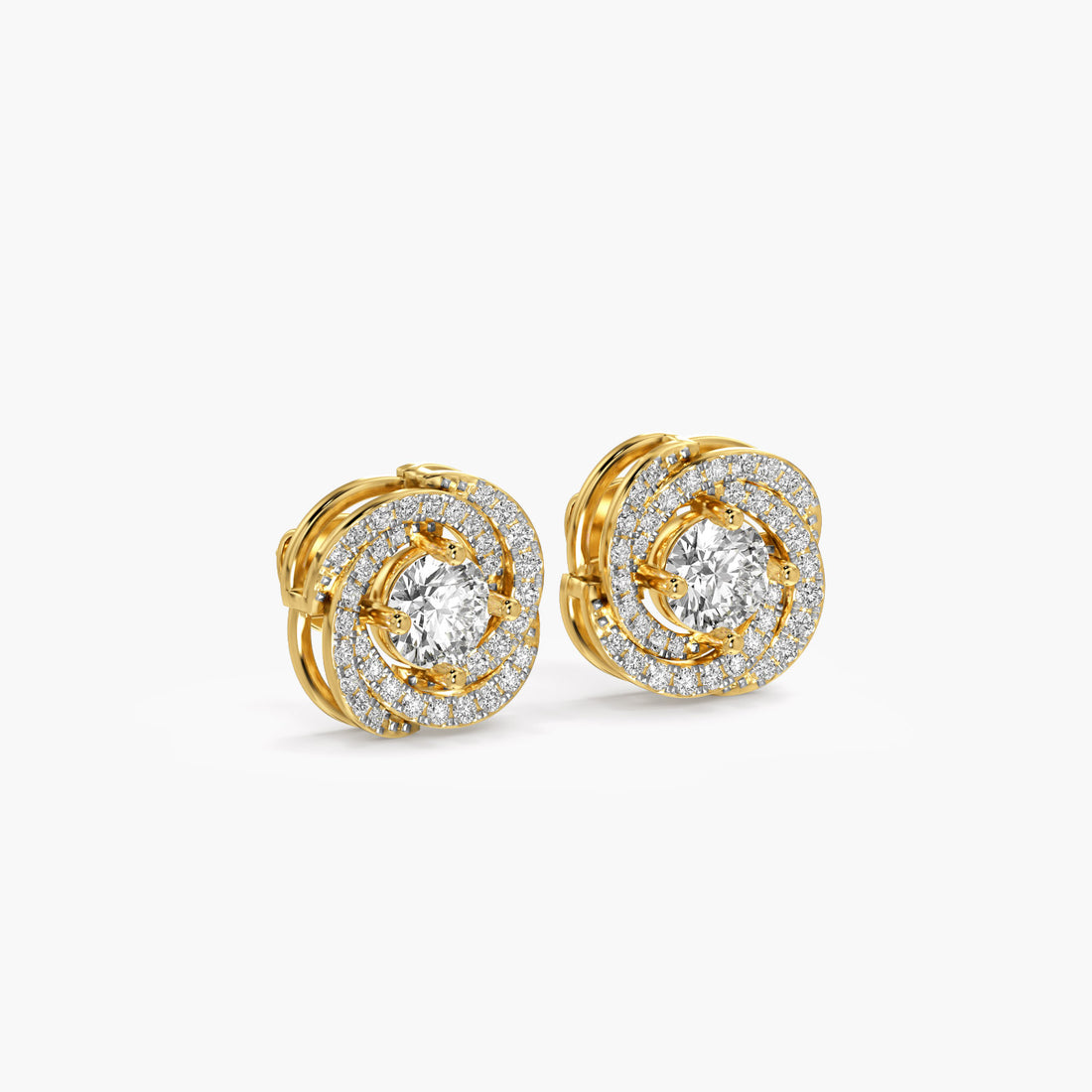 Classic Swirl Studs - 3D View in Yellow Gold - Diamond Stud by Moena