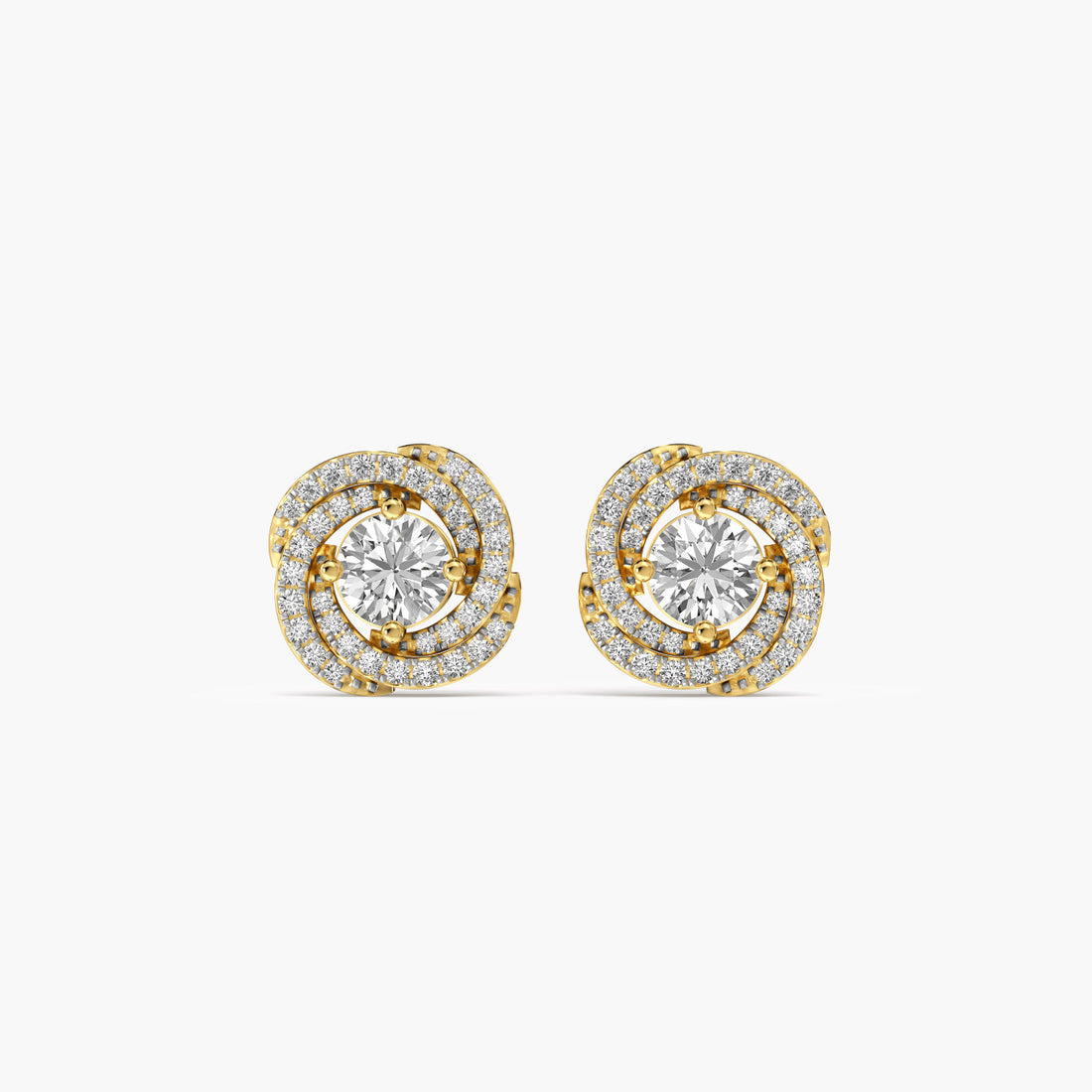 Classic Swirl Studs - Front View in Yellow Gold - Diamond Stud by Moena