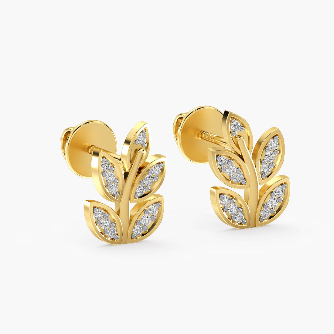 Verdant Glow Earrings - 3D View in Yellow Gold - Diamond Earring by Moena