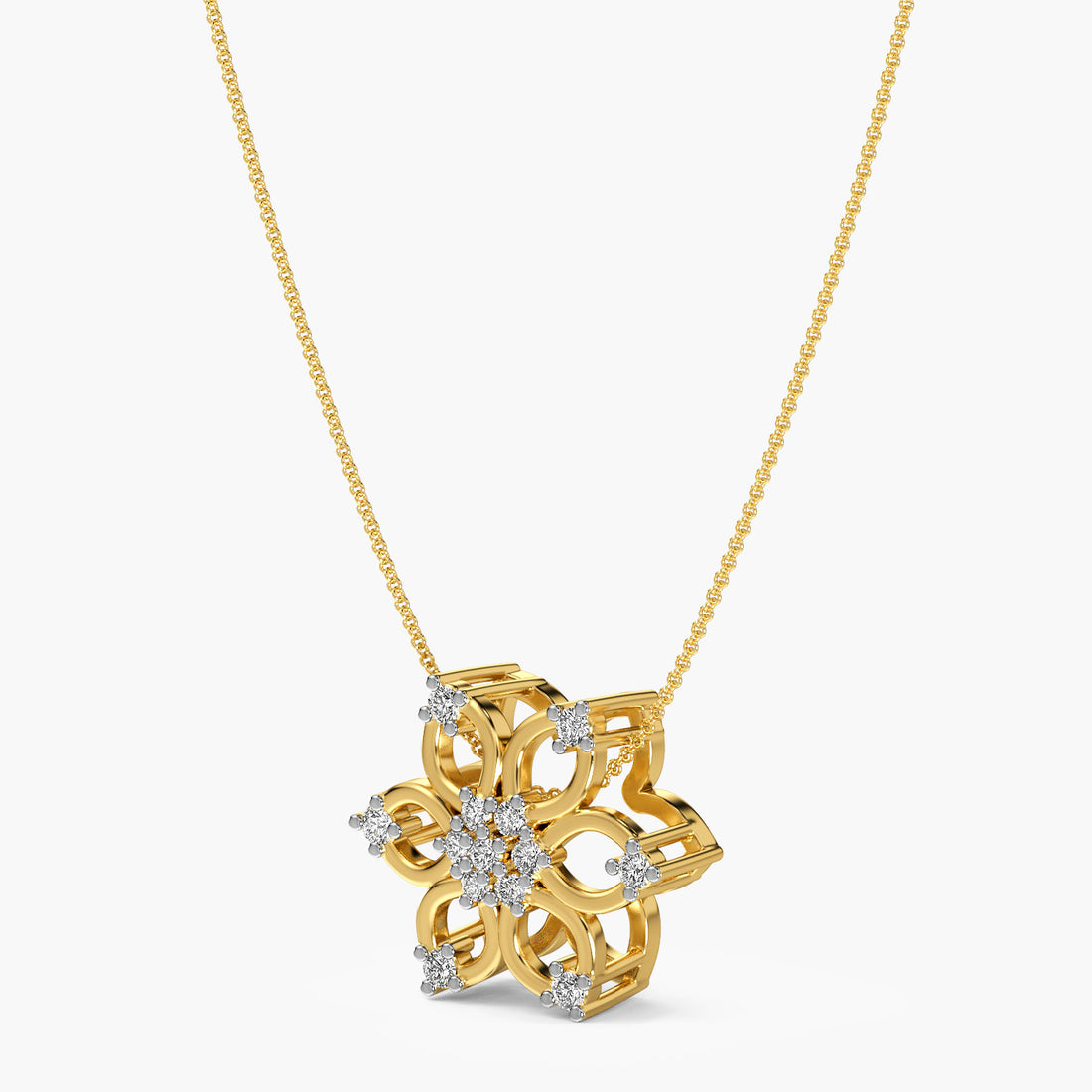 Floral Radiance Earrings - 3D View in Yellow Gold - Diamond Earring by Moena