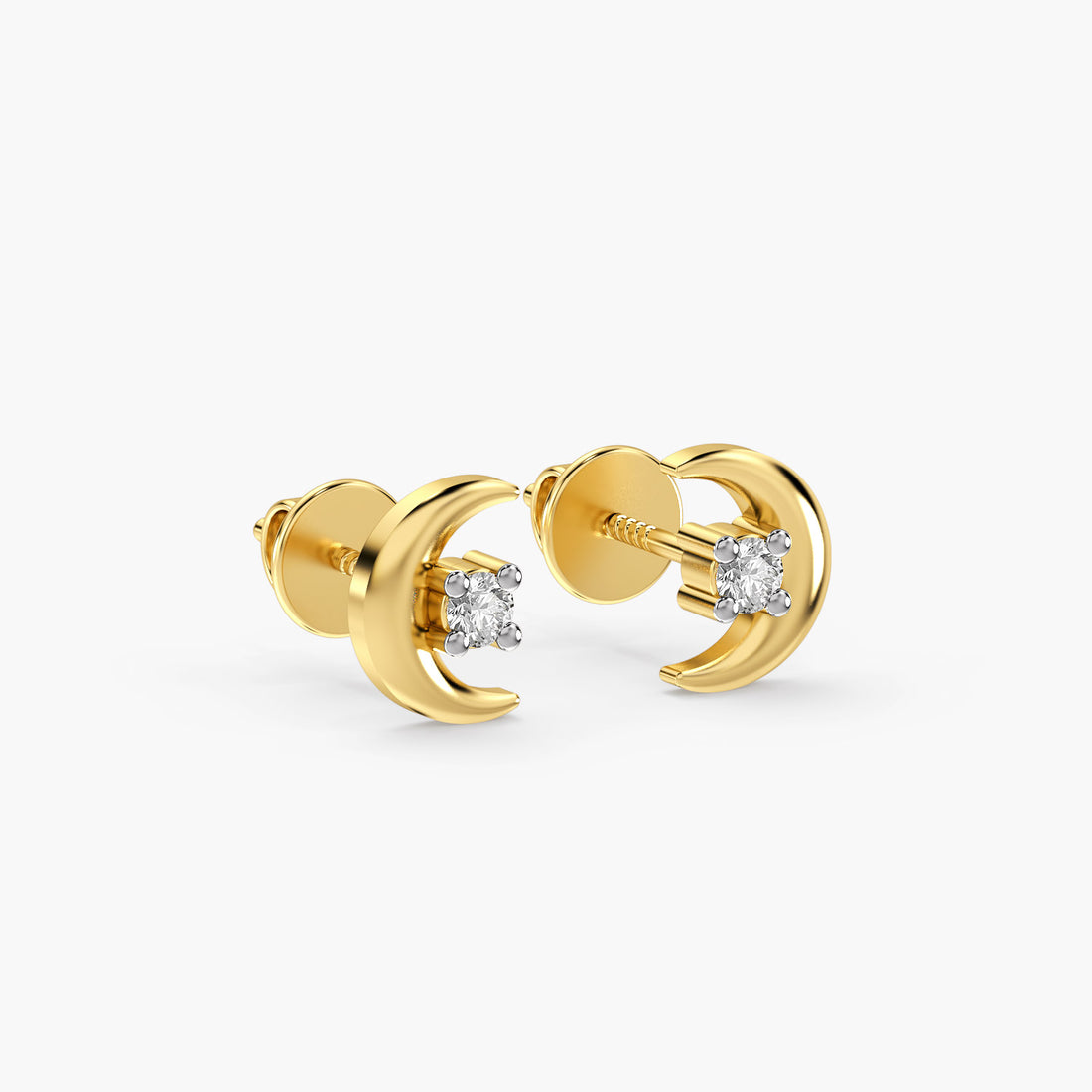 Luna Diamond Studs - 3D View in Yellow Gold - Diamond Stud by Moena