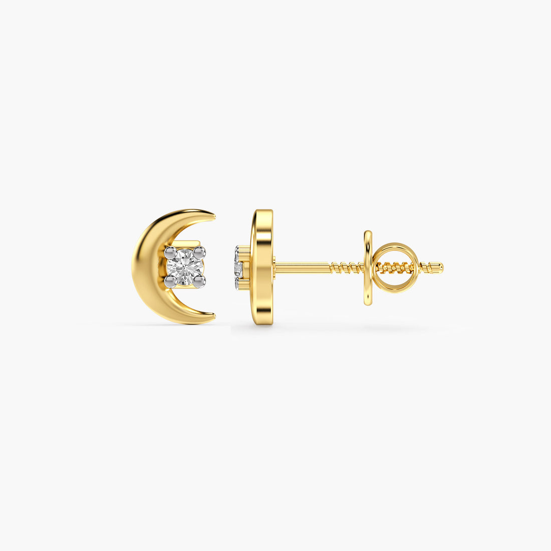 Luna Diamond Studs - Side View in Yellow Gold - Diamond Stud by Moena