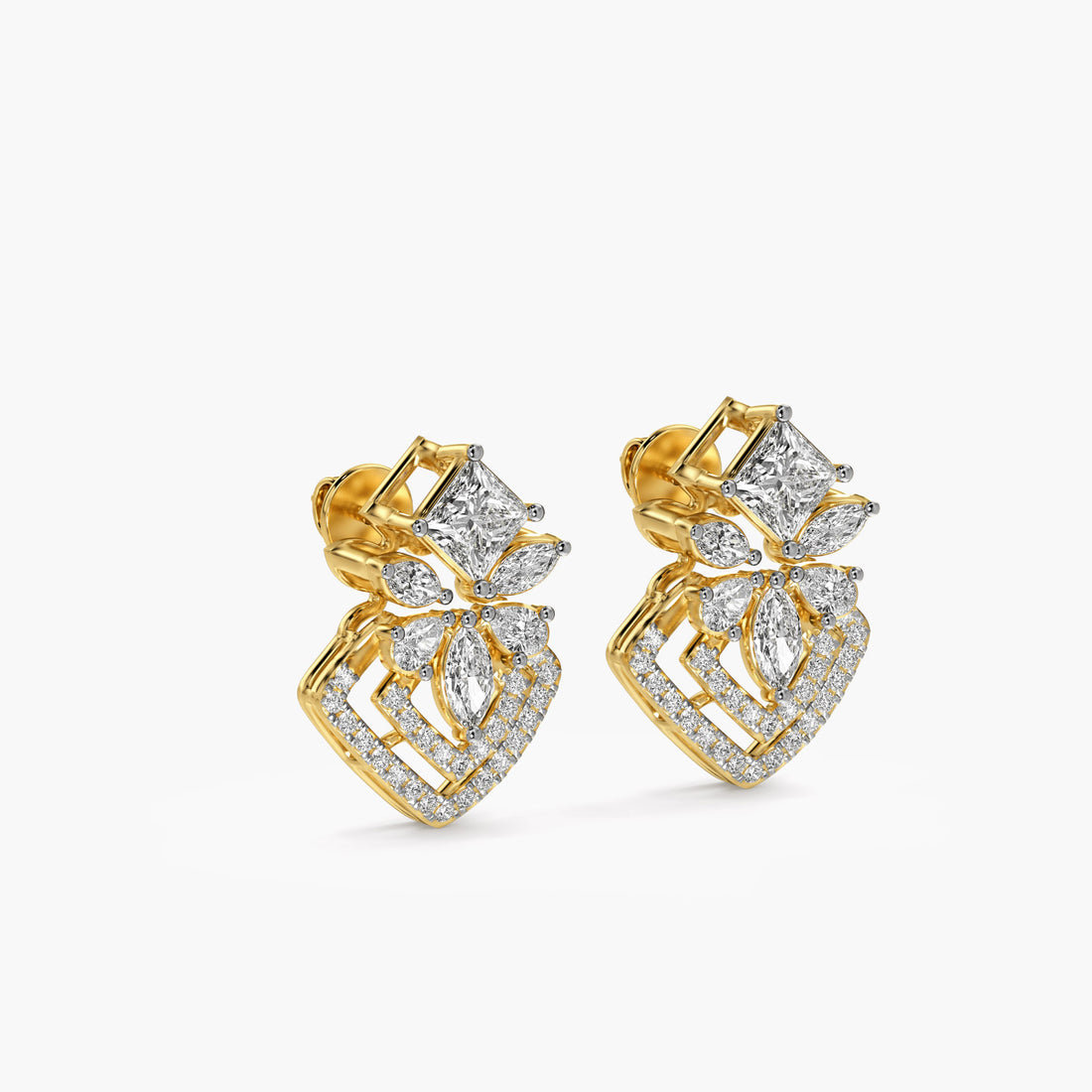Double Halo Glam Studs - 3D View in Yellow Gold - Diamond Stud by Moena