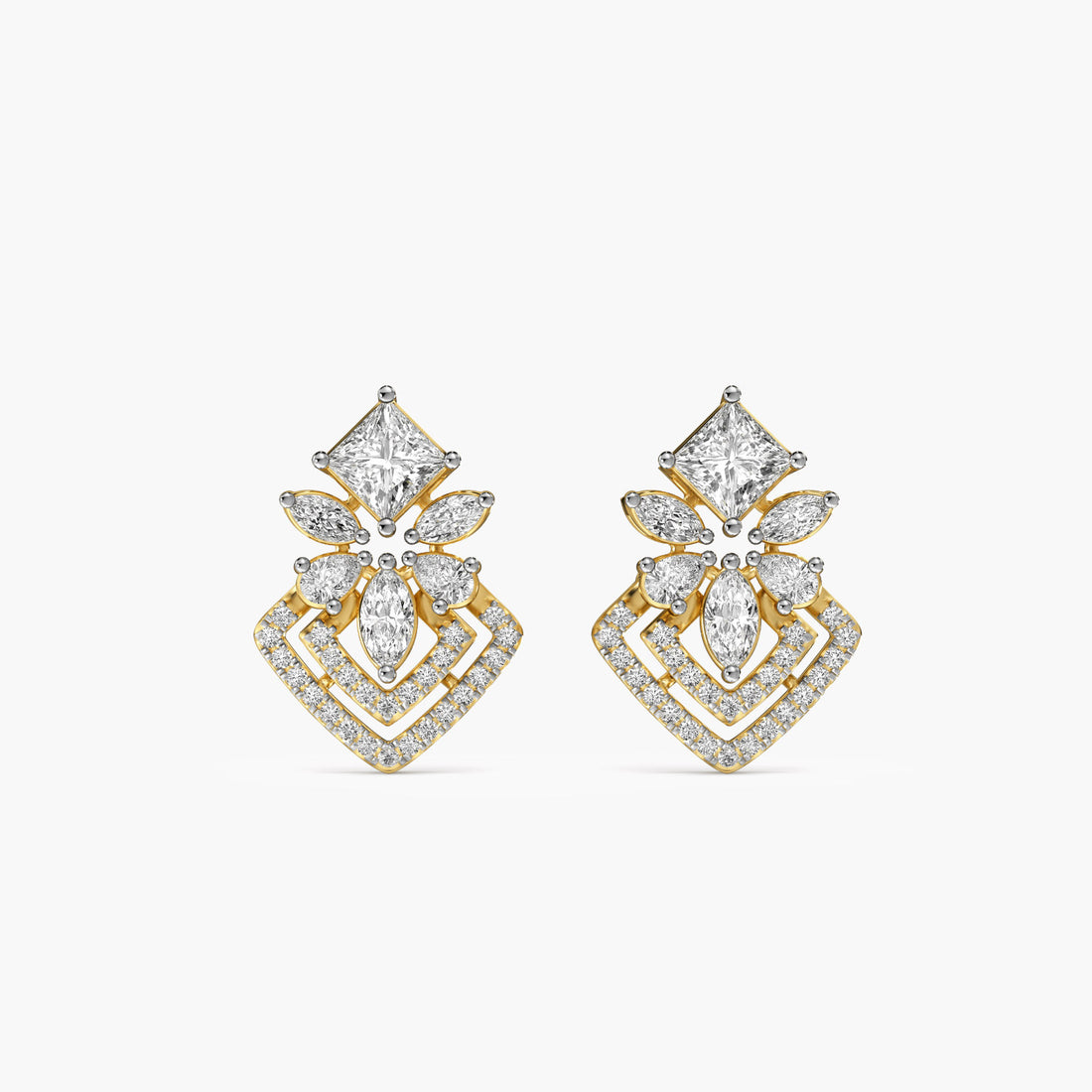 Double Halo Glam Studs - Front View in Yellow Gold - Diamond Stud by Moena