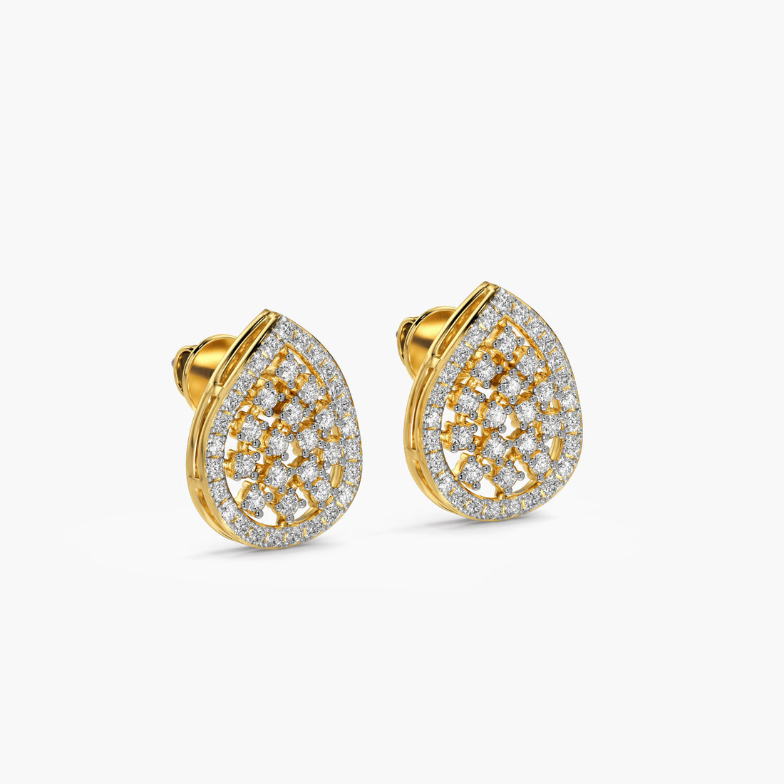 Teardrop Shine Studs - 3D View in Yellow Gold - Diamond Stud by Moena