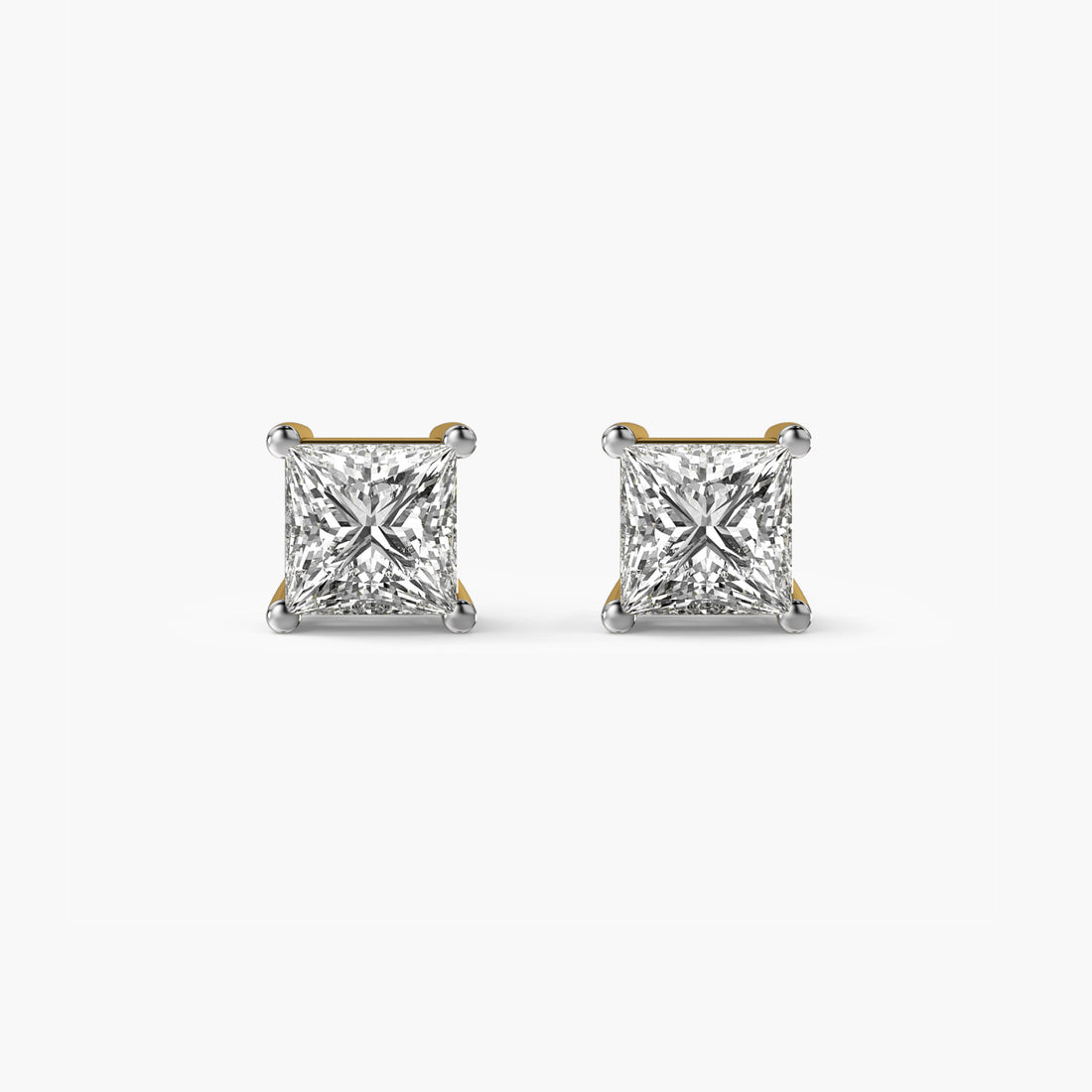 Princess-Cut Lab-Grown Diamond Studs - Front View in Yellow Gold - Princess Diamond Stud by Moena