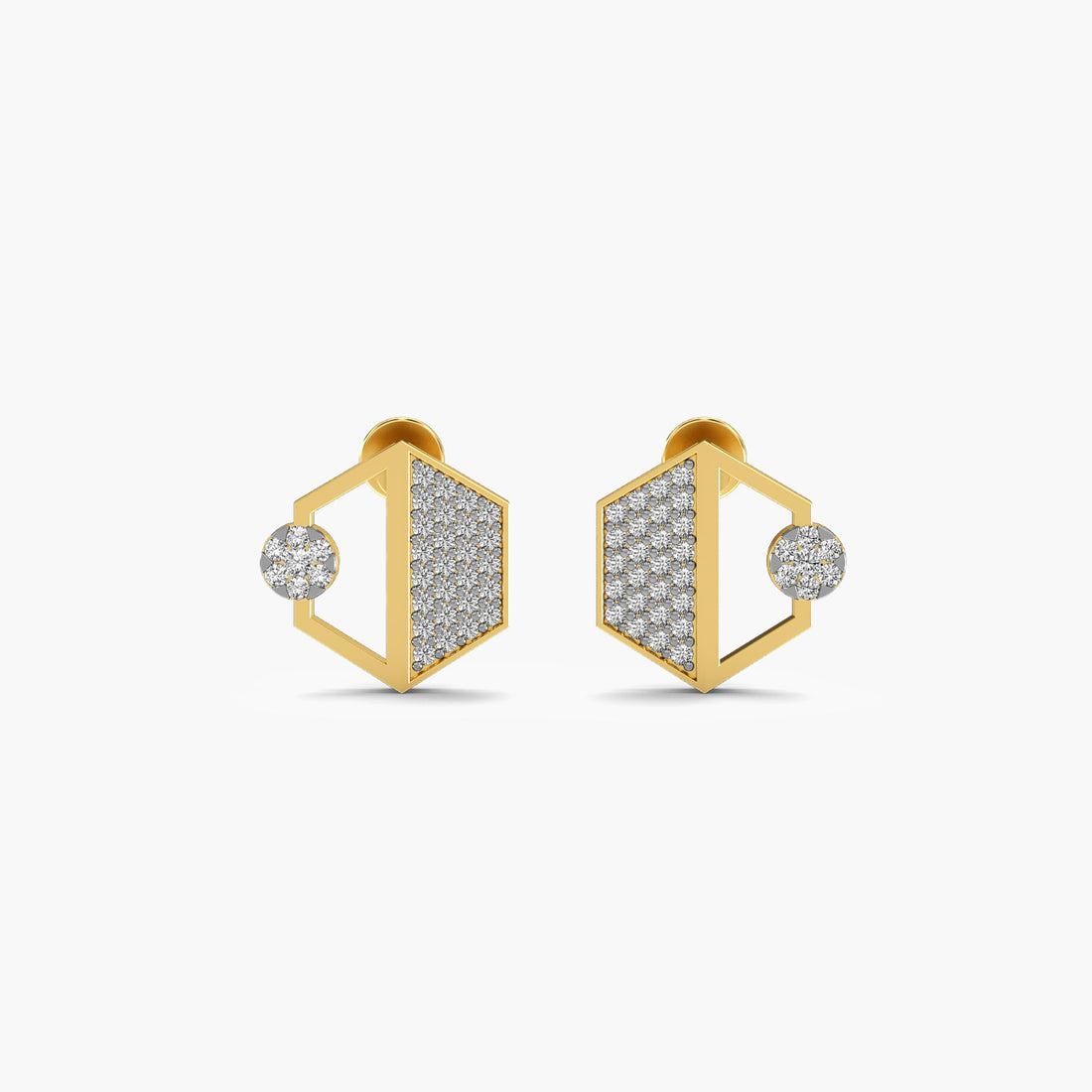 Modern Hexagonal Earrings - Front View in Yellow Gold - Diamond Earring by Moena
