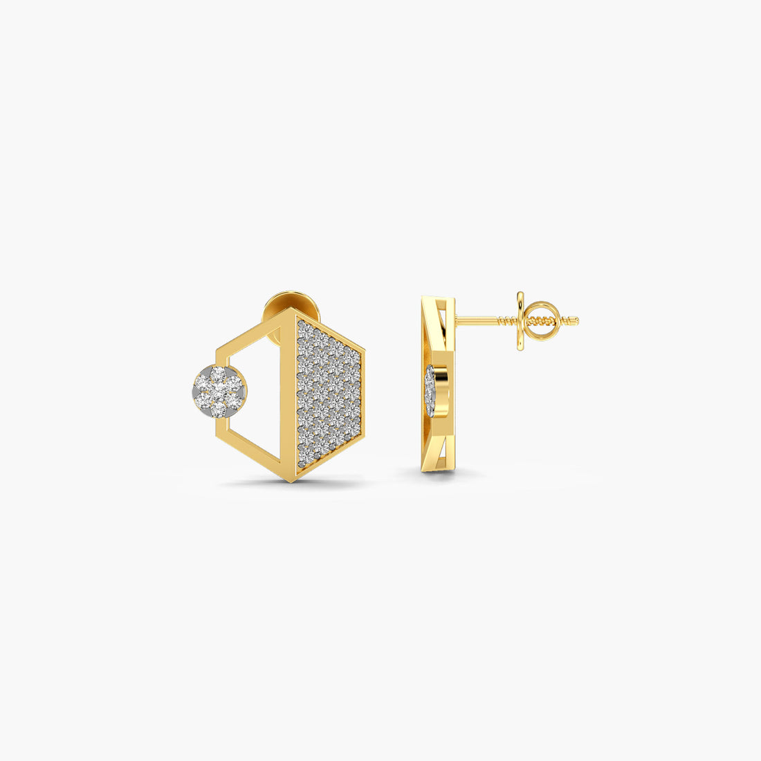 Modern Hexagonal Earrings - Side View in Yellow Gold - Diamond Earring by Moena