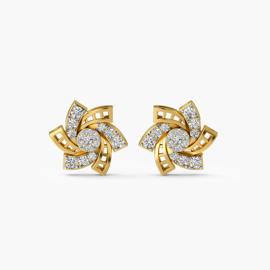 Spiral Bloom Lab-Grown Diamond Studs - Front View in Yellow Gold - Diamond Stud by Moena