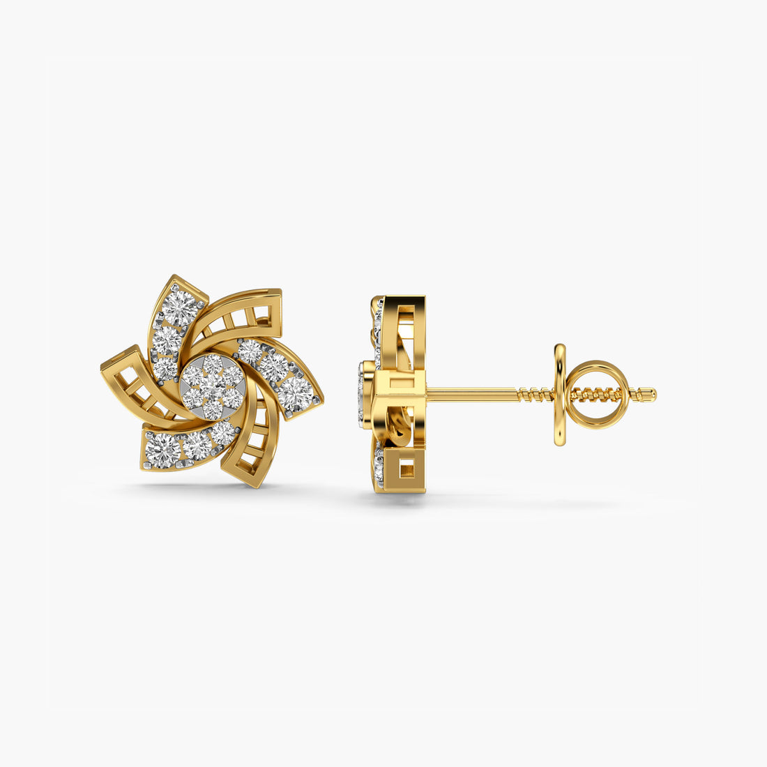 Spiral Bloom Lab-Grown Diamond Studs - Side View in Yellow Gold - Diamond Stud by Moena