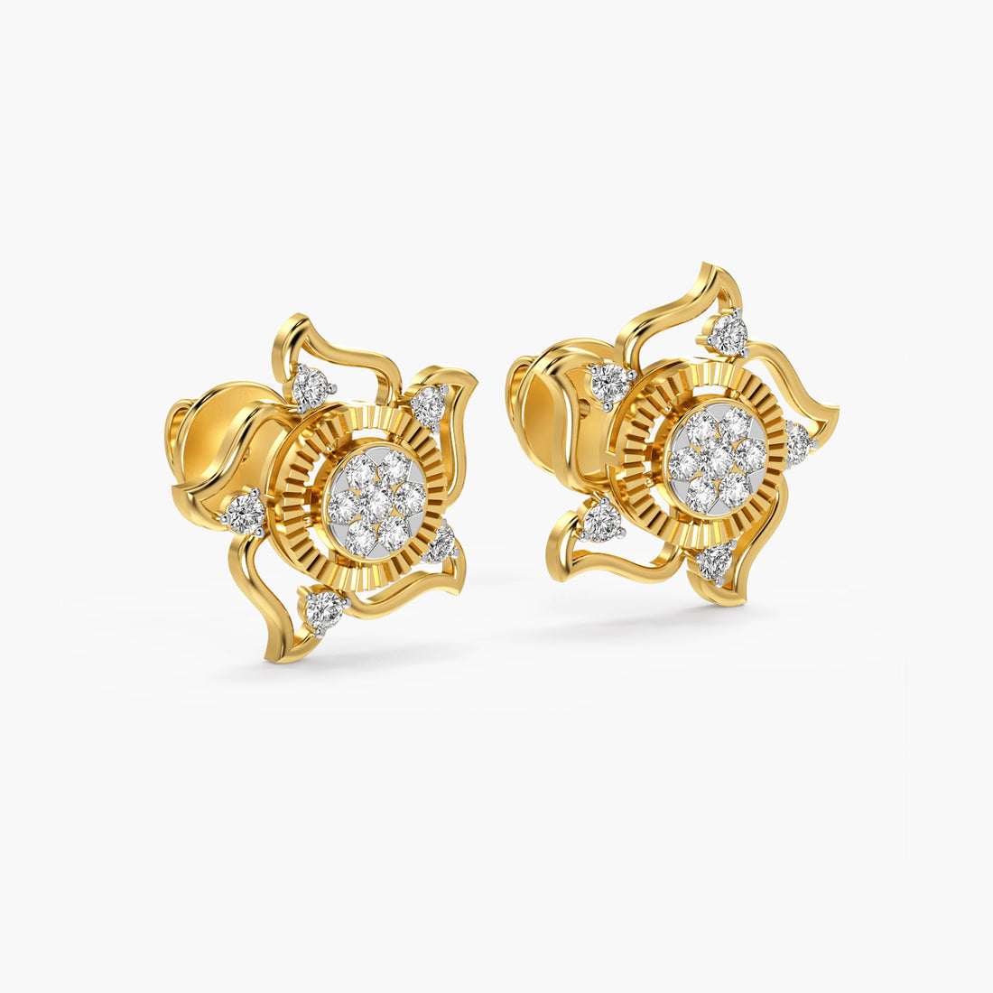Lotus Bloom Lab-Grown Diamond Studs - 3D View in Yellow Gold - Diamond Stud by Moena