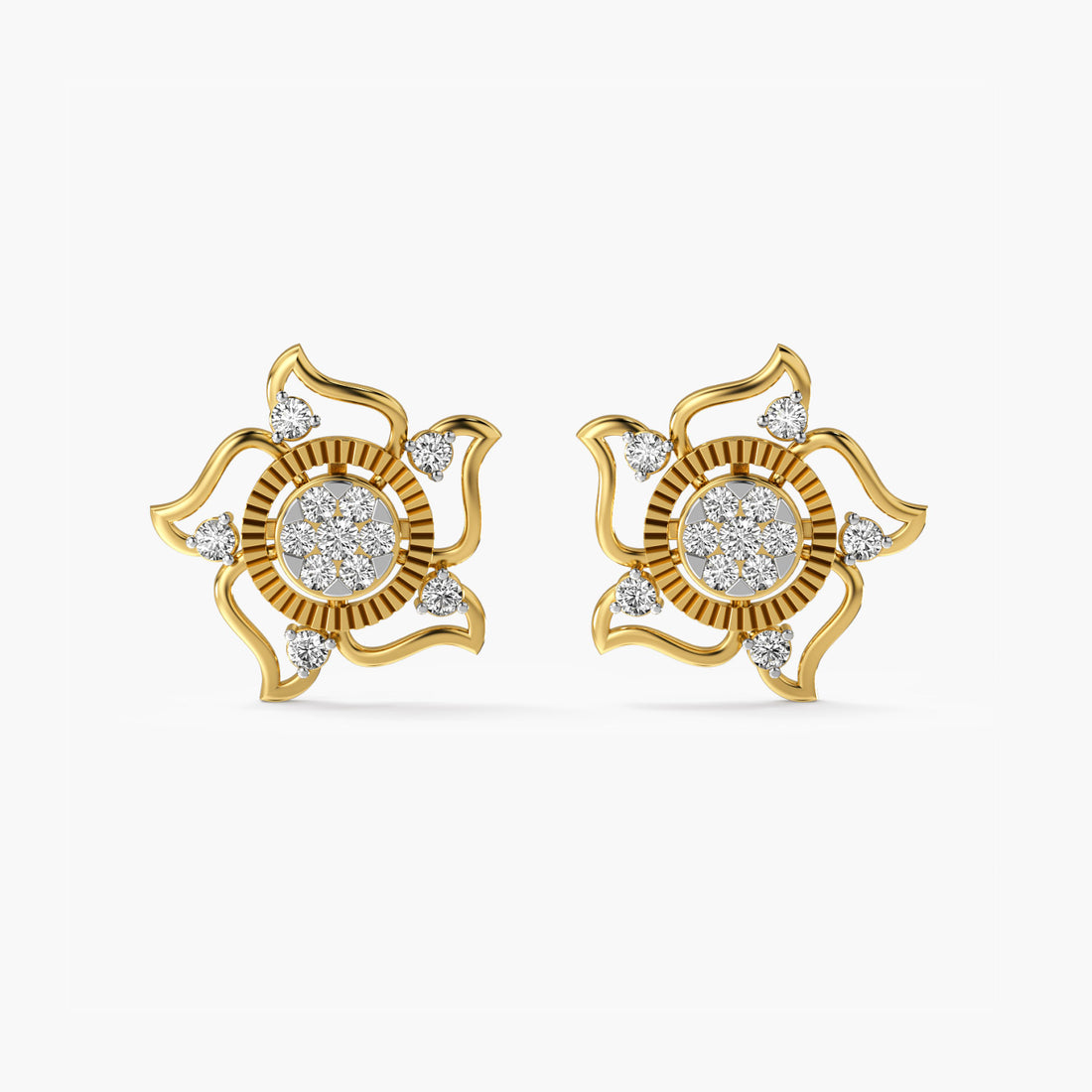 Lotus Bloom Lab-Grown Diamond Studs - Front View in Yellow Gold - Diamond Stud by Moena