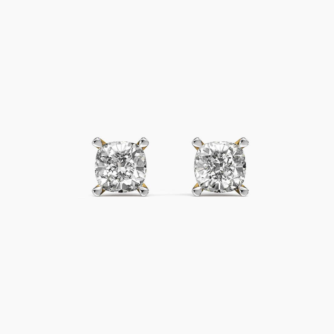 Cushion-Cut Solitaire Earrings - Front View in Yellow Gold - Cushion Diamond Earring by Moena
