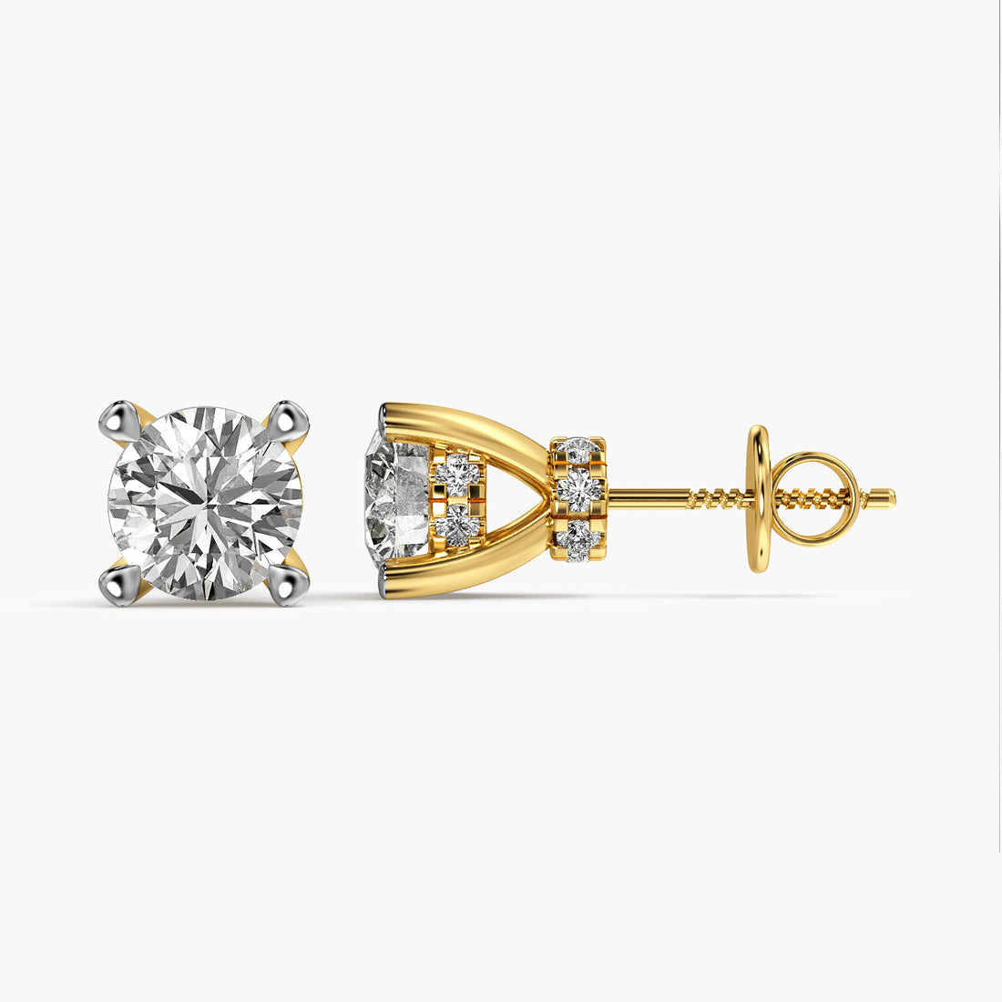 Timeless Solitaire Lab-Grown Diamond Studs - Side View in Yellow Gold - Diamond Stud by Moena