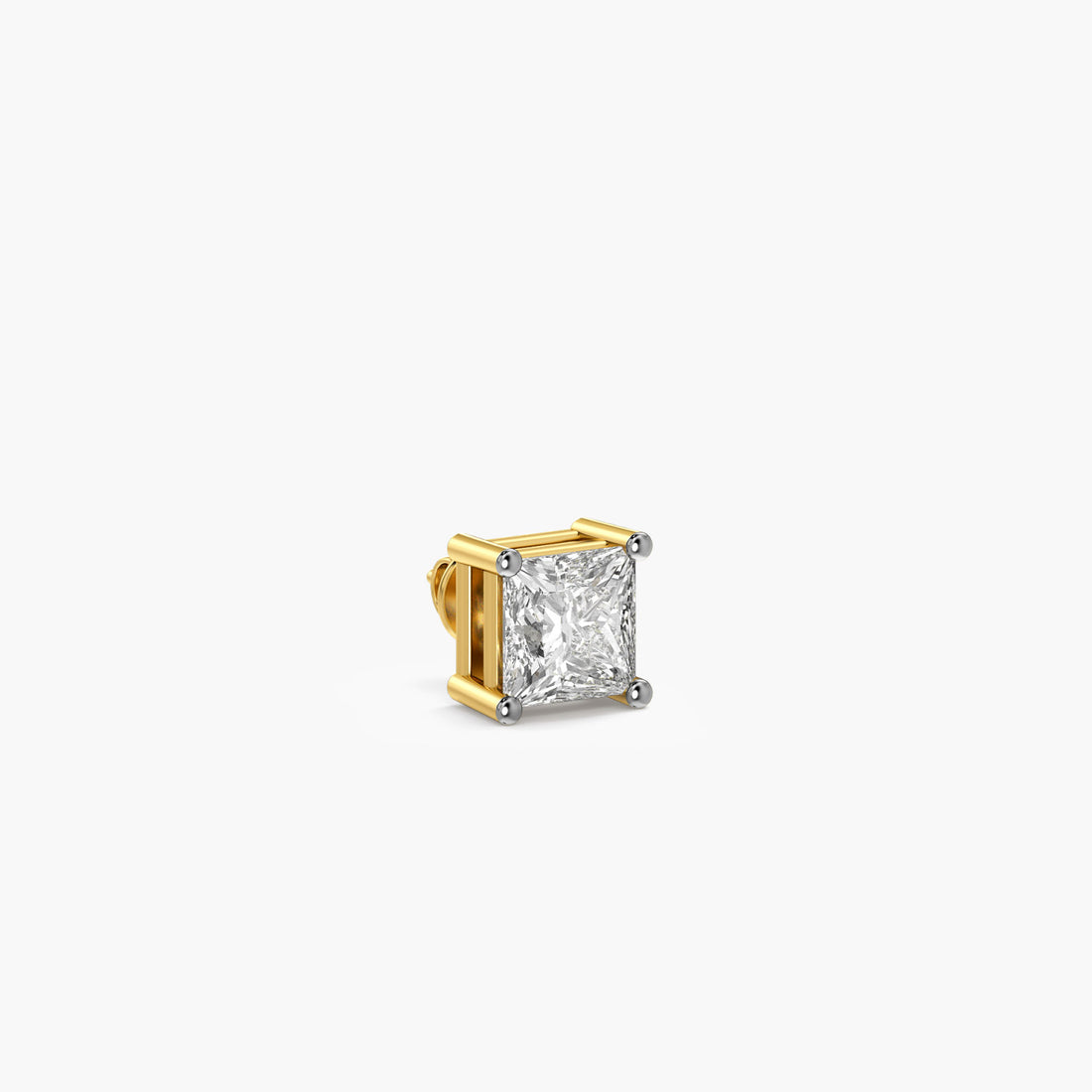 Regal Princess-Cut Men's Stud - 3D View in Yellow Gold - Princess Diamond Stud by Moena