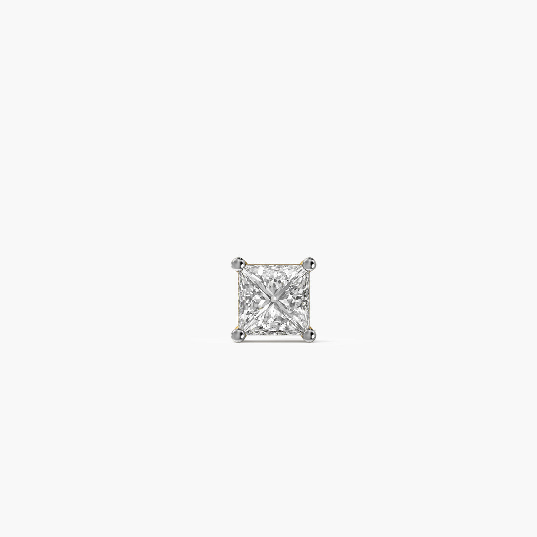 Regal Princess-Cut Men's Stud - Front View in Yellow Gold - Princess Diamond Stud by Moena